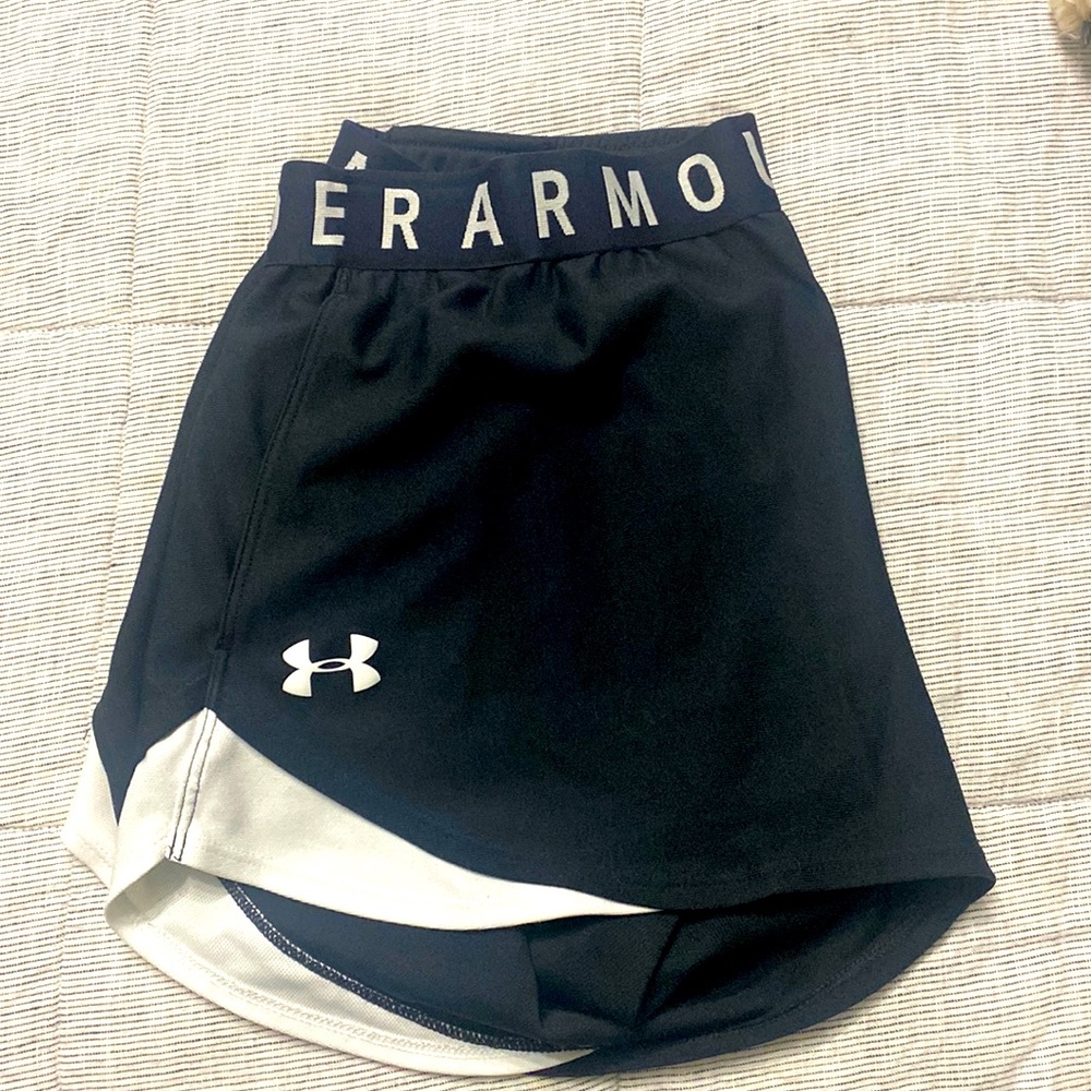 UA black and white athletic shorts